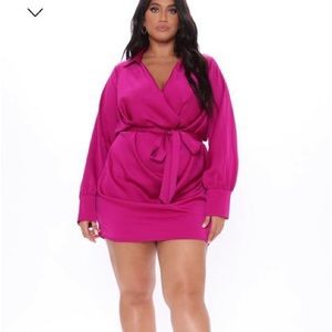 Fuchsia long sleeve mini dress.